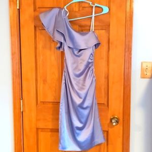 Formal Silver chrome ruched one shoulder dress